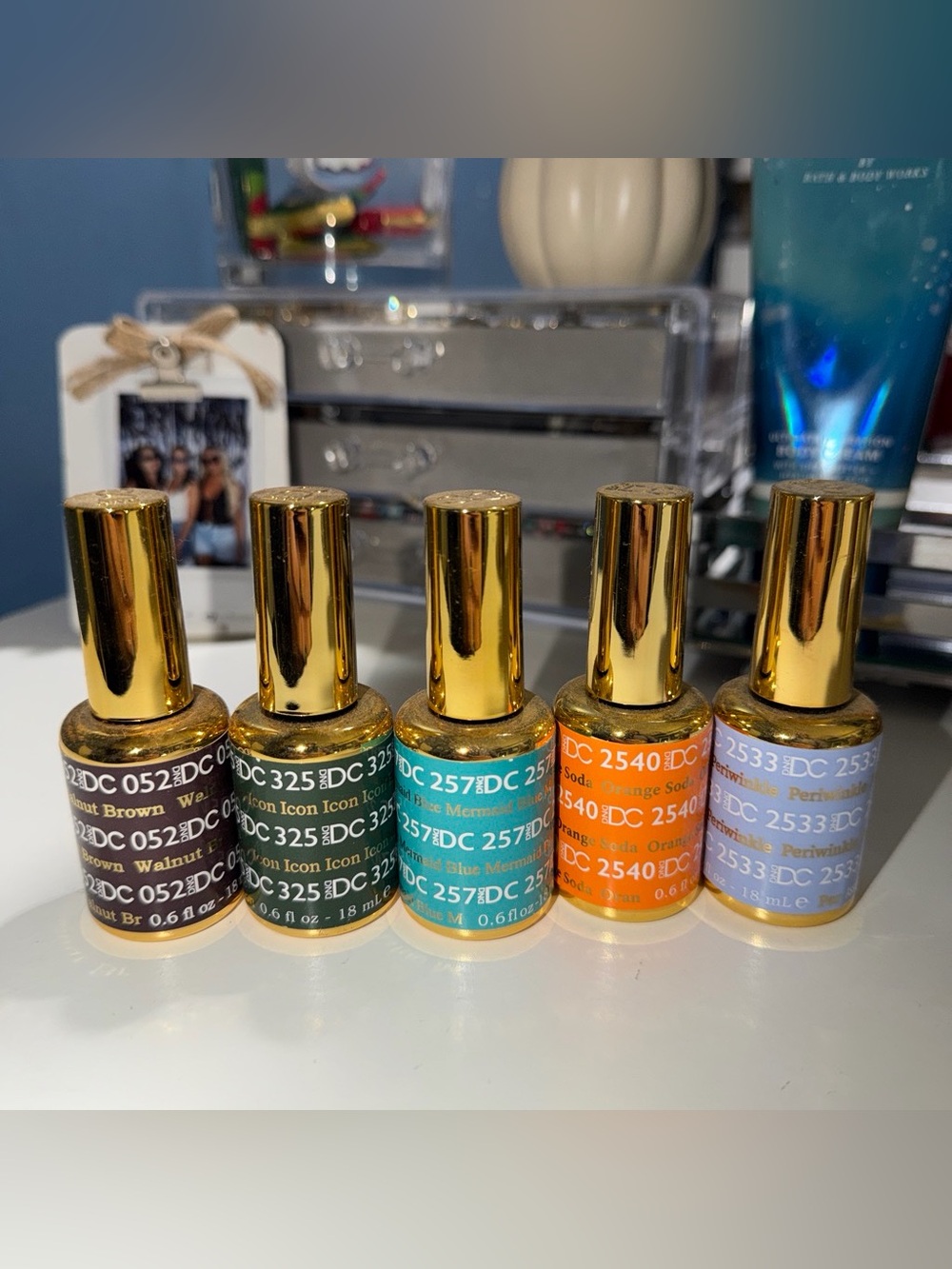 Gold Cap Multicolor Nail Polish Set - Blue, Green, Orange, Purple, Brown